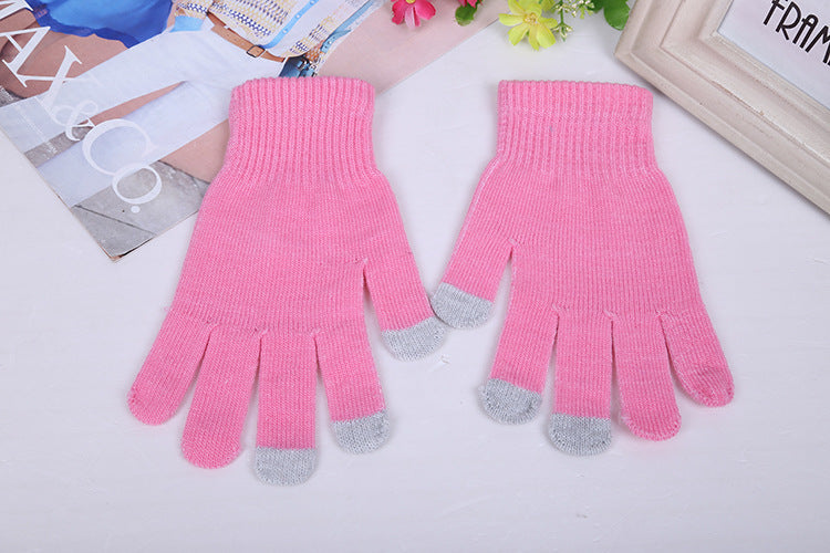 Wholesale 2pcs Autumn and Winter Touch Screen Warm Solid Color Acrylic Gloves