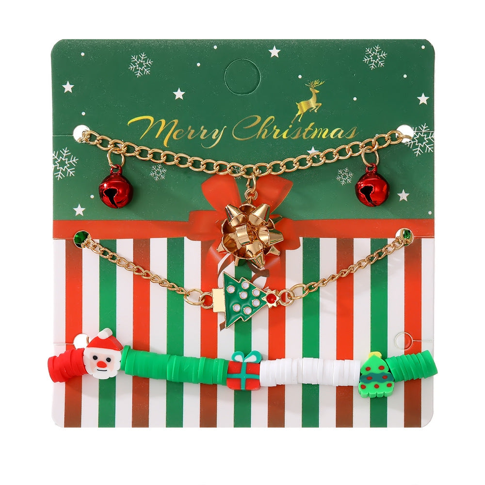 Wholesale Cartoon Oil Dripping Adjustable Christmas Elk Bell Bracelet