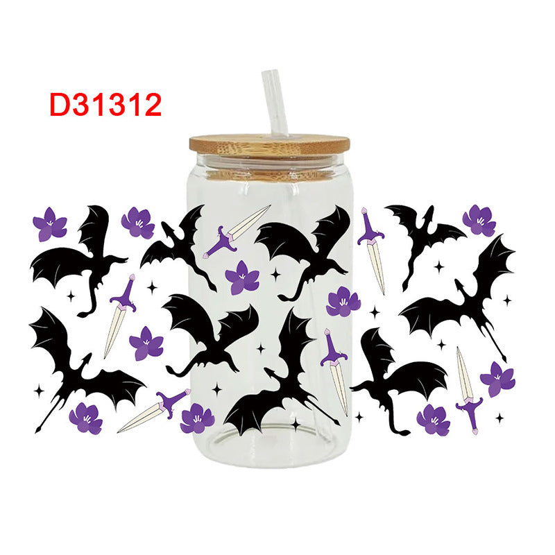 Wholesale Black and white cartoon ghost  16oz Cup UV DTF Wraps
