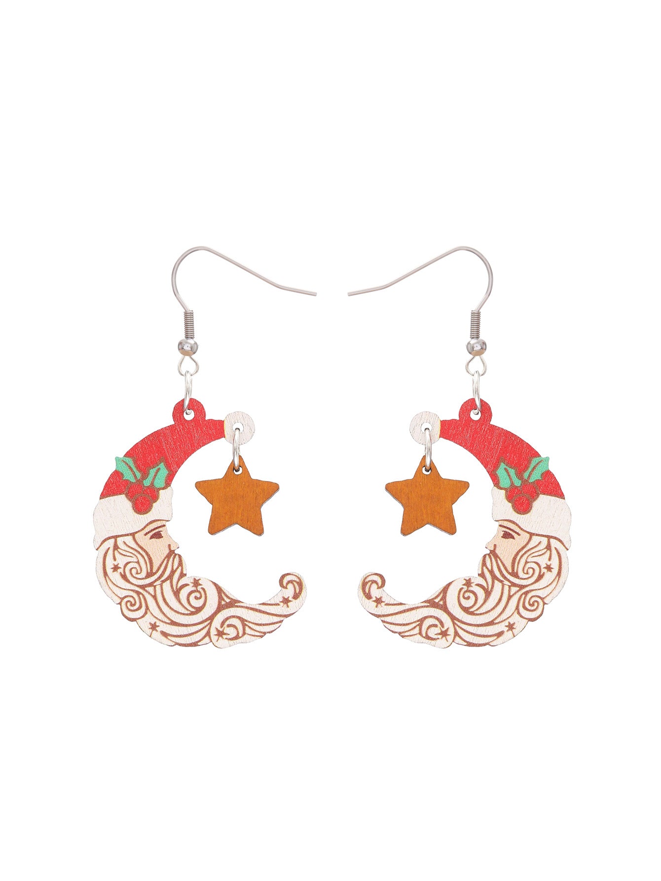 Wholesale Christmas Wooden Santa Claus Star Moon Versatile Fashion Festival Party Earrings
