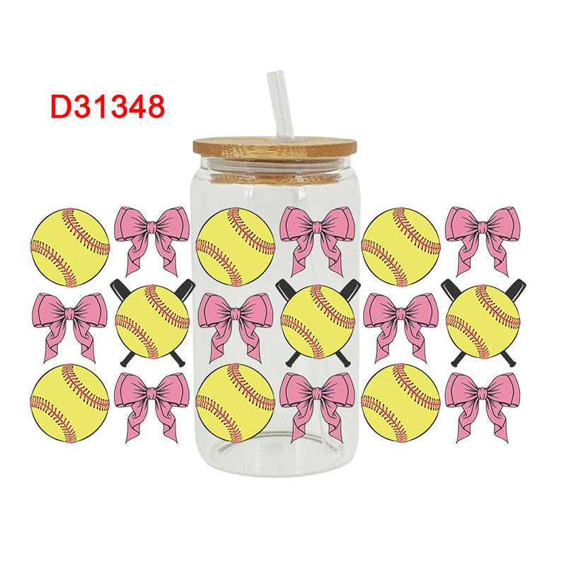 Wholesale Baseball Bow Series  16oz Cup UV DTF Wraps