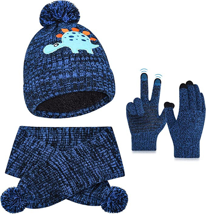 Wholesale Children's Jacquard Winter Hat Knitted Woolen Scarf Gloves Set