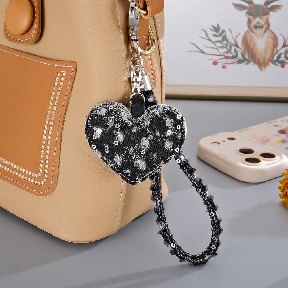 Wholesale Ripped Denim Heart Wrist Keychain