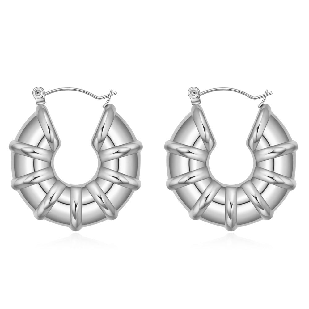 Wholesale Stainless Steel Geometric U-shaped Striped Vintage Minimalist Earrings