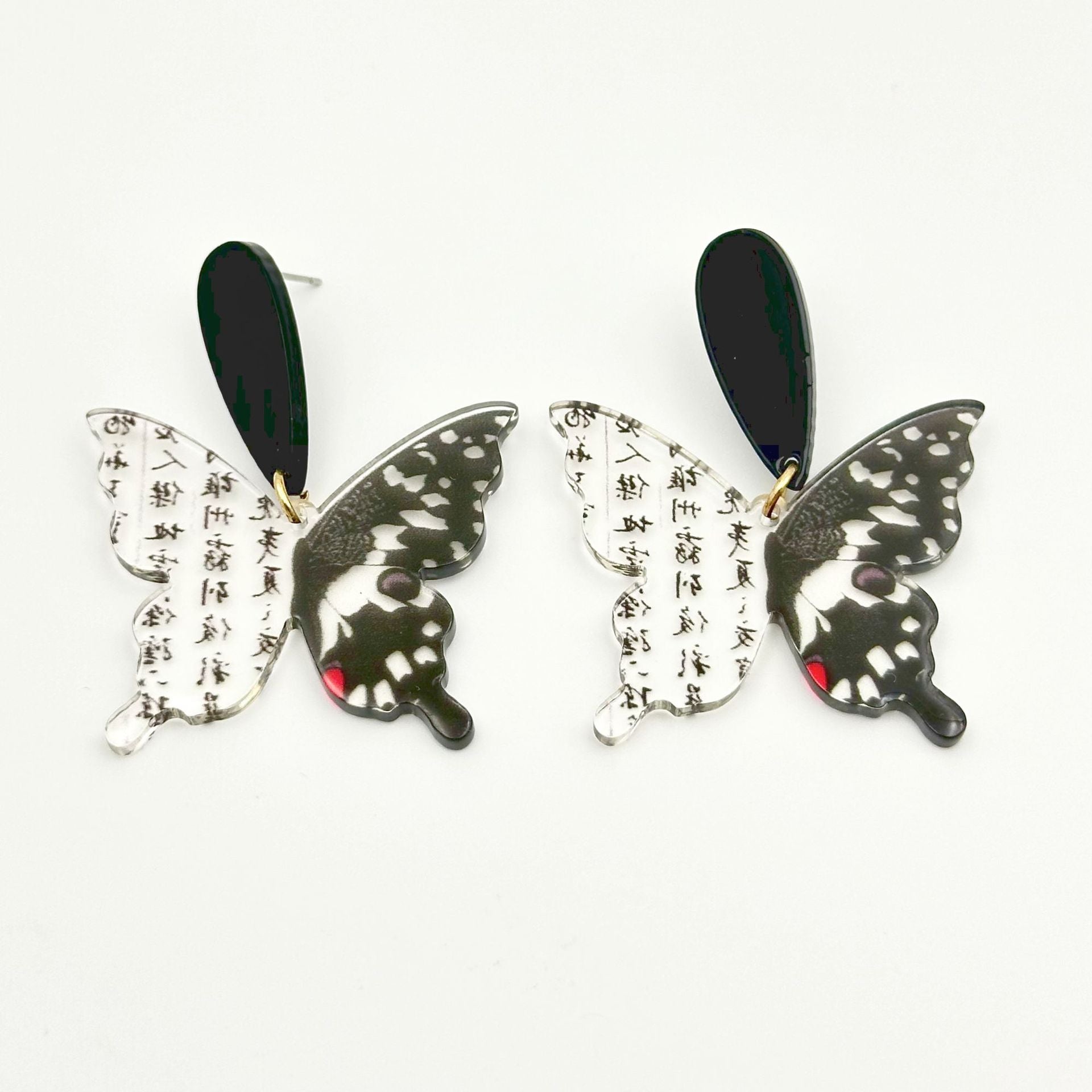 Wallesar Ink Butterfly Calligraphy Antique Earrings
