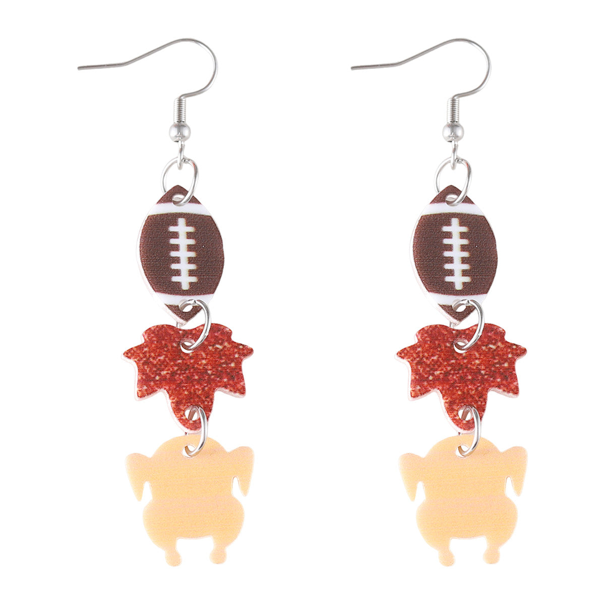 Wholesale Autumn Rugby Maple Turkey Triple Pendant Earrings