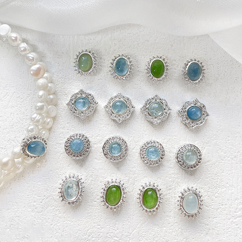 Wholesale Copper Silver-plated Color-preserving Natural Aquamarine DIY Bracelet Beaded Accessories Material