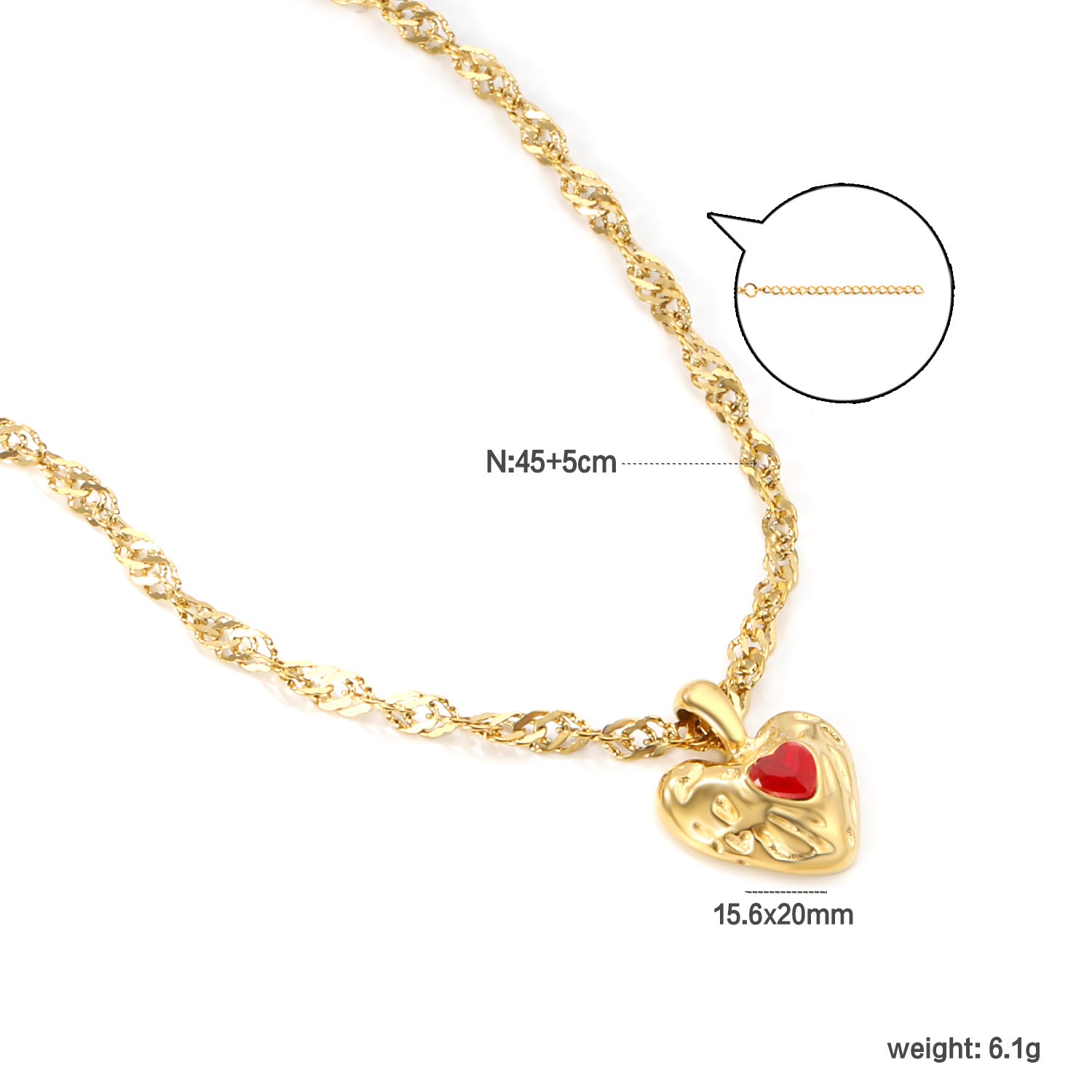 Wholesale 18k Gold-Plated Heart Pendant Stainless Steel Necklace