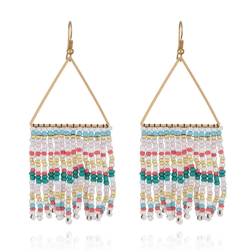 Wholesale Vintage Bohemian Handmade Tassel Rice Bead Earrings