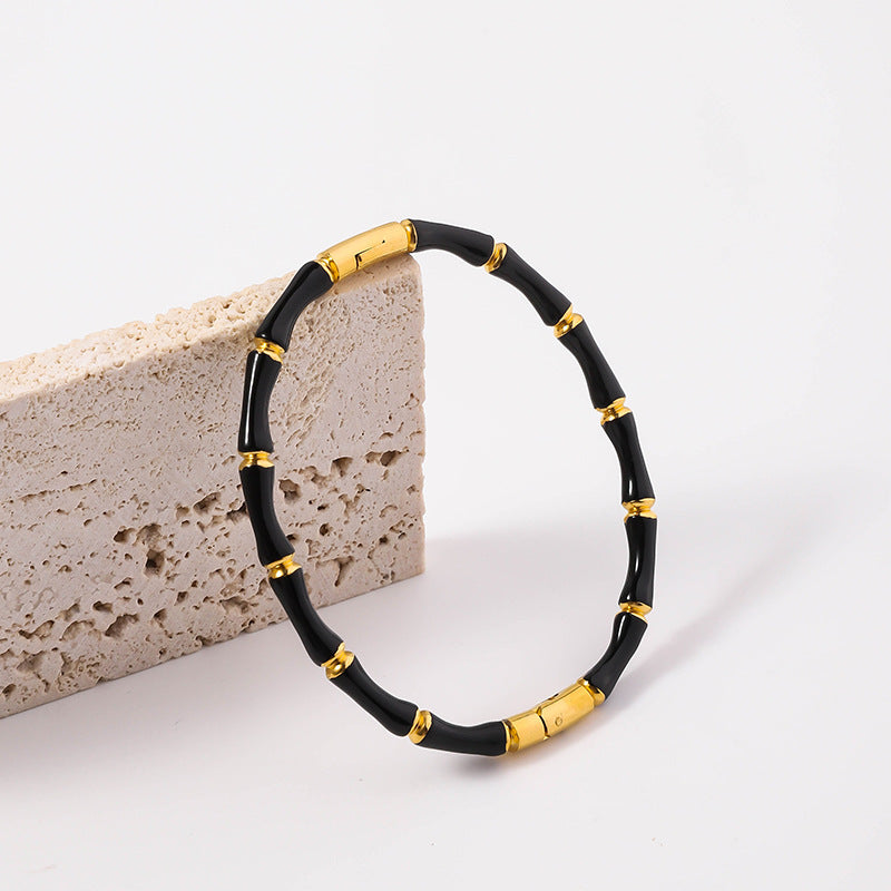 Wholesale Drip Oil Titanium Steel Premium Multi Color Bamboo Knot Niche Trendy Stainless Steel Gold Plated Bracelet