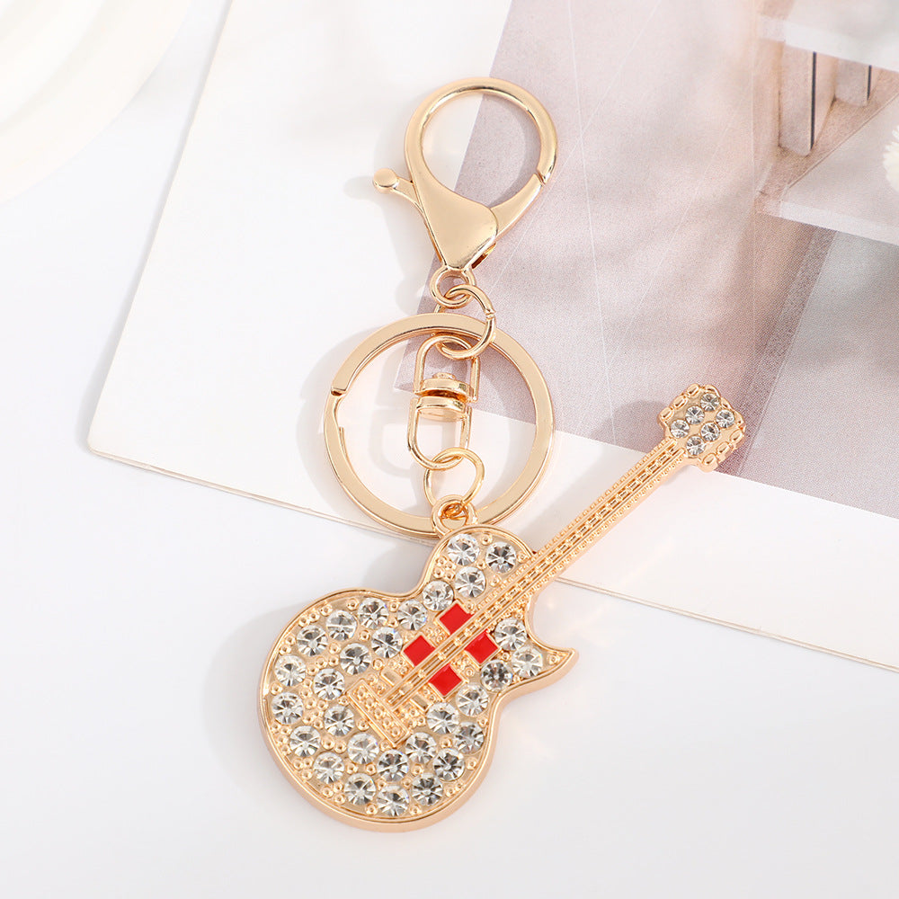 Wholesale Retro guitar with rhinestone metal keychain