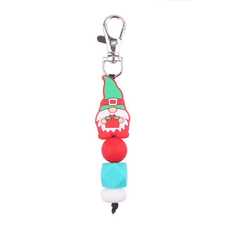 Wholesale Cartoon Santa Claus Silicone Beaded Keychain