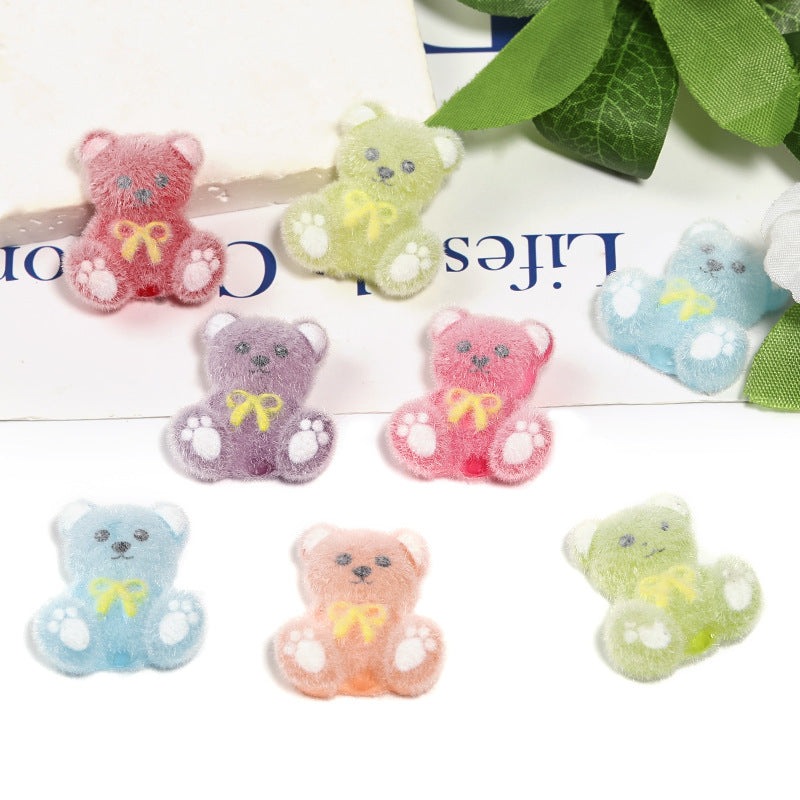 Wholesale 50pcs Plush Cartoon Bow Bear Vertical Hole DIY Beads