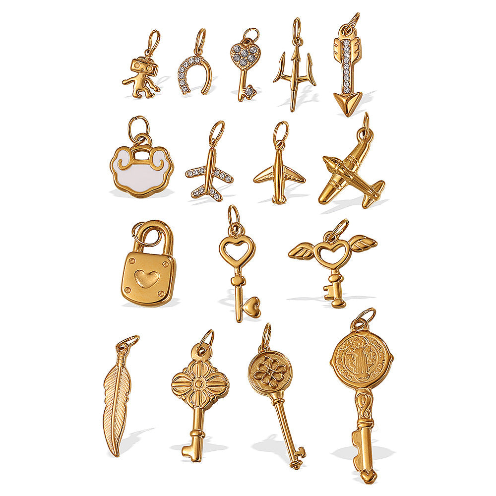 Wholesale Stainless steel 18K gold-plated small DIY key pendant
