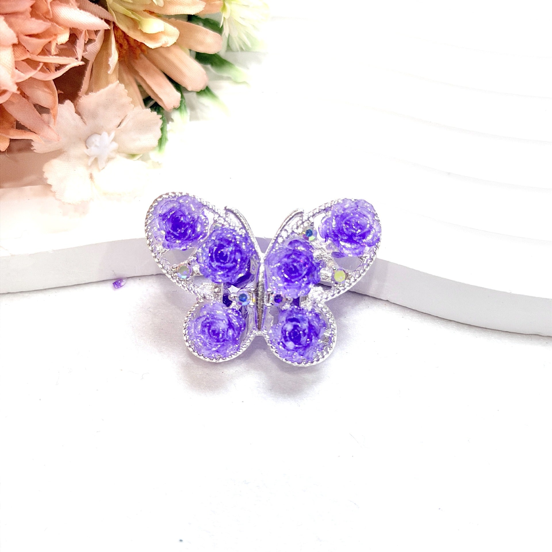 Wholesale 10pcs Colored alloy butterfly rose straight hole beads