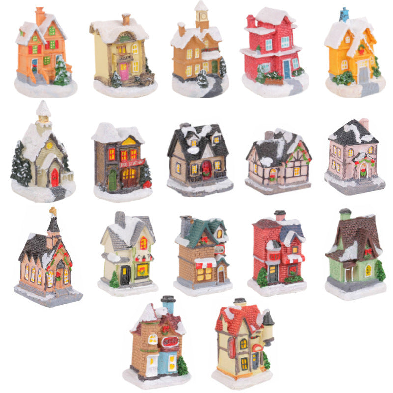 Wholesale Christmas Resin Colored Luminous House Desktop Ornaments