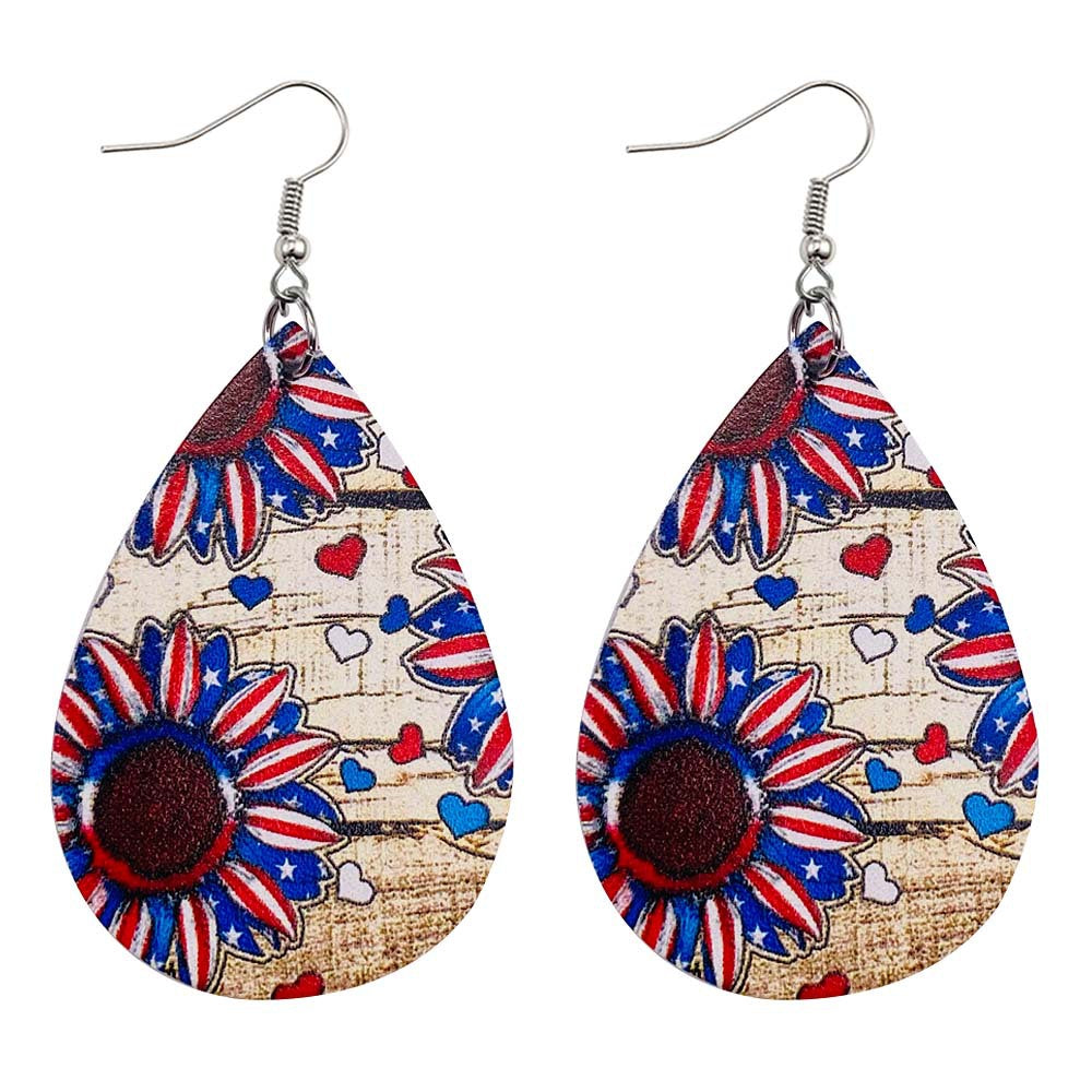 Wholesale American Independence Day Sunflower Cross Football Leather Earrings