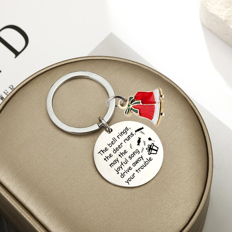 Wholesale Stainless Steel Christmas Bell Circle Sign Engraving Stainless Steel Keychain