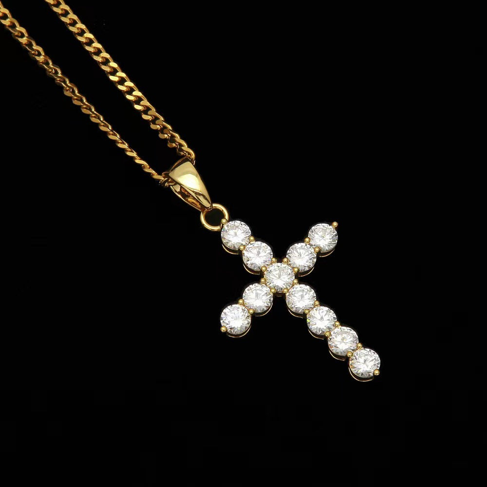 Wholesale Men's necklace with zircon cross pendant