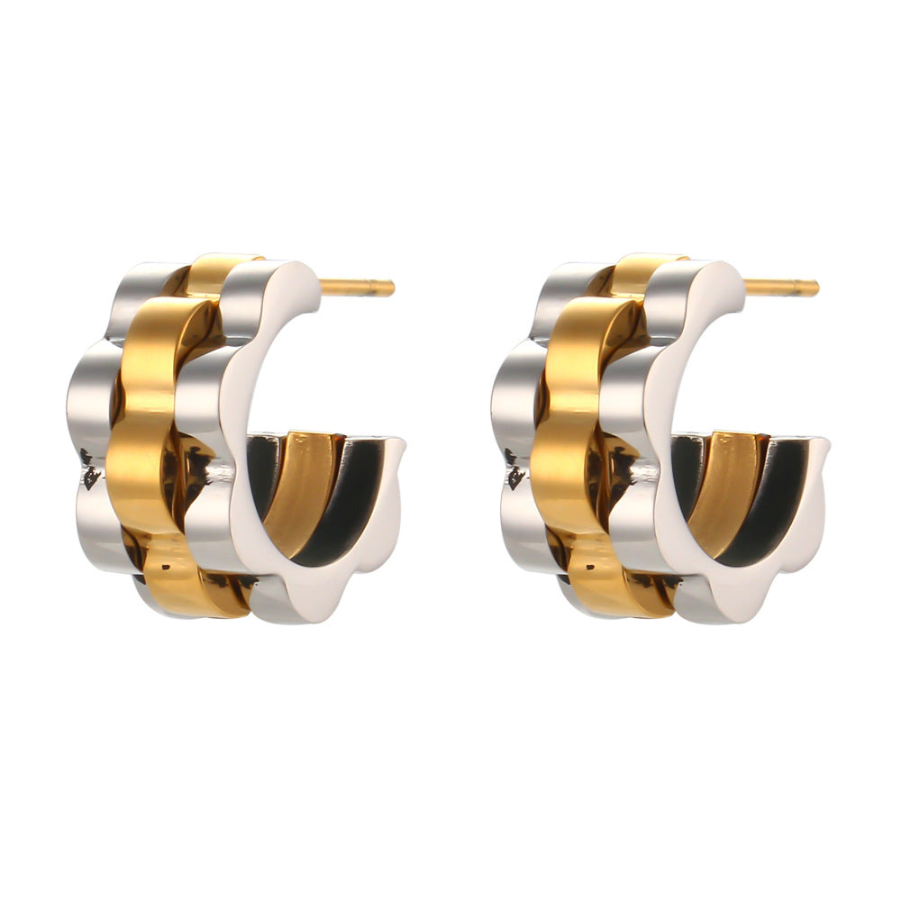 Wholesale Stainless Steel 18K Gold Plated Hip Hop Strap Earrings