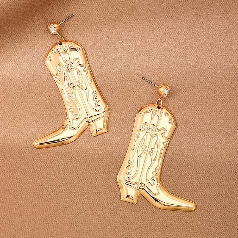 Wholesale 1 Pair Fashion Creative Metal Western Cowboy Boots Pendant Women Earrings