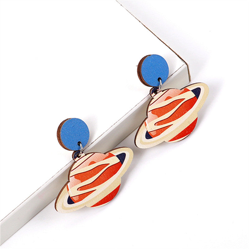 Wholesale Wood Planet Print Earrings