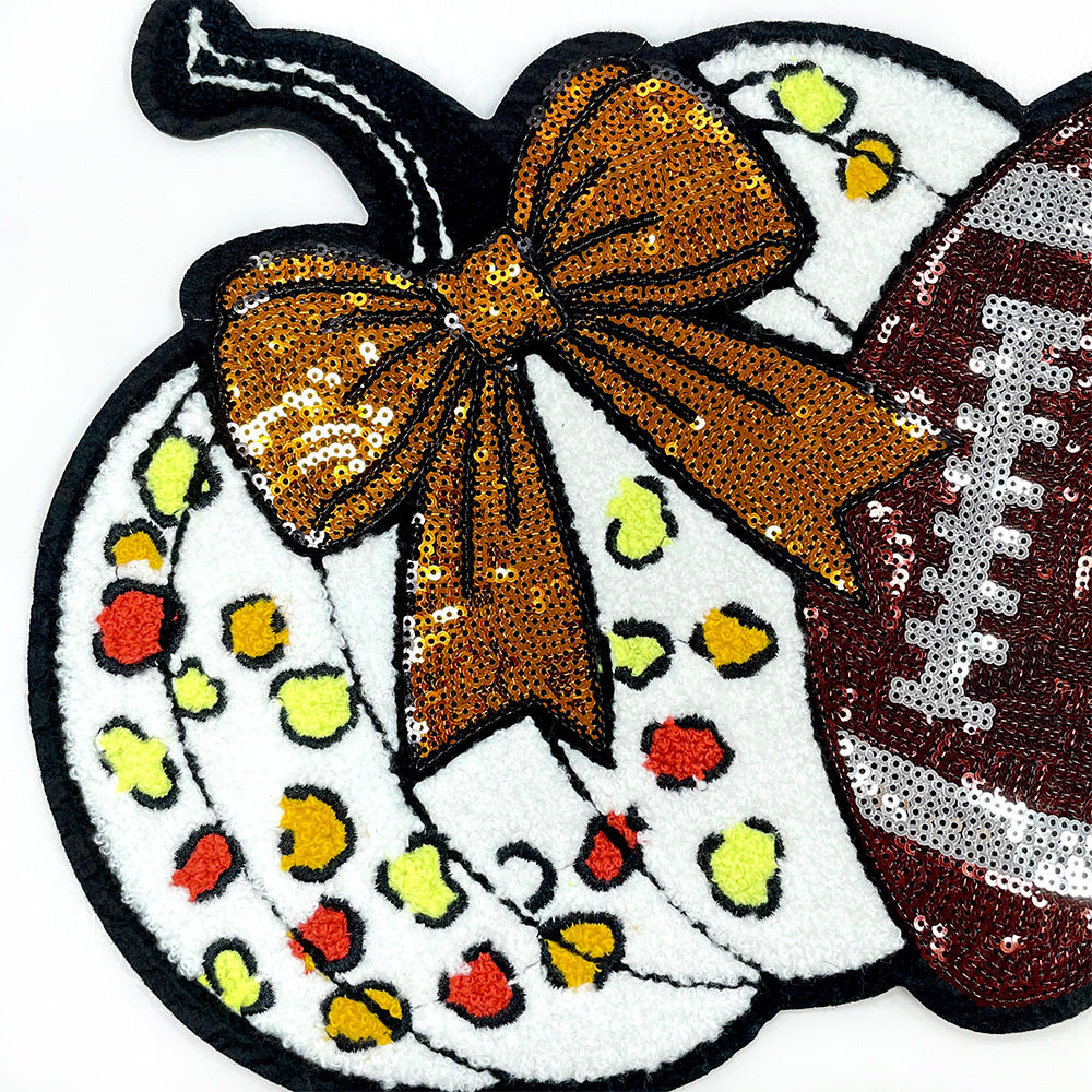 Wholesale DIY Sequined Pumpkin Football Applique Patch For Coats Bags Hats Stylish Craft Supply