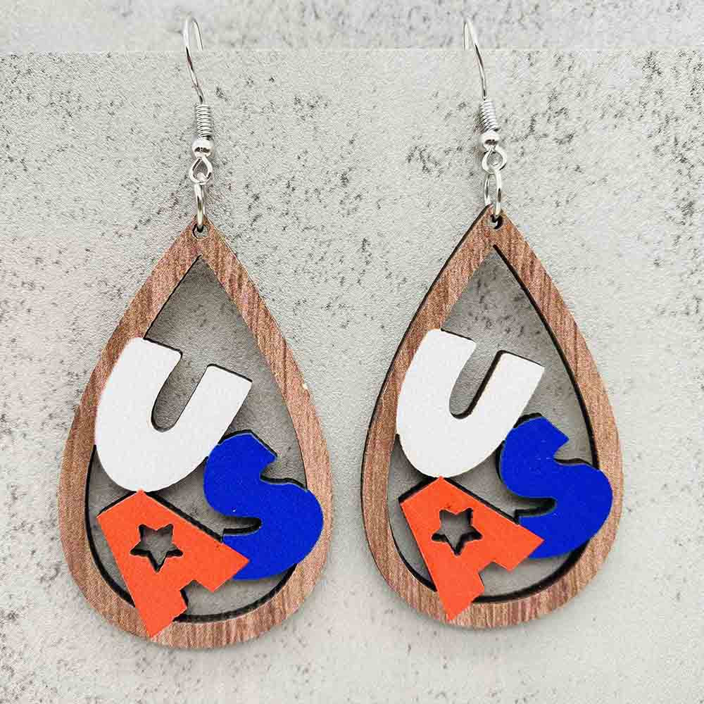 Wholesale American Independence Day LOVE Sunflower Eagle Wooden Earrings