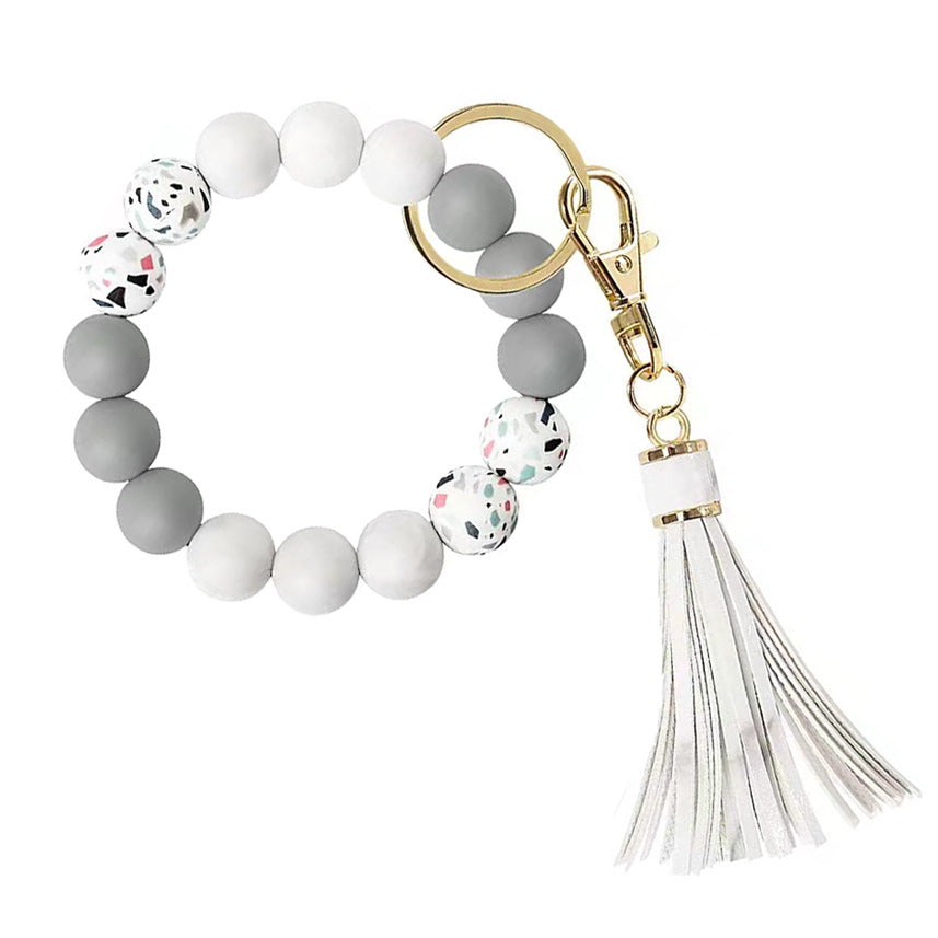 Wholesale Camouflage Silicone Bead Bracelet PU Tassel Keychain