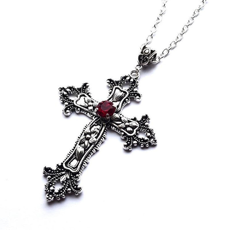 Wholesale Flower Pattern Cross Diamond Alloy Necklace