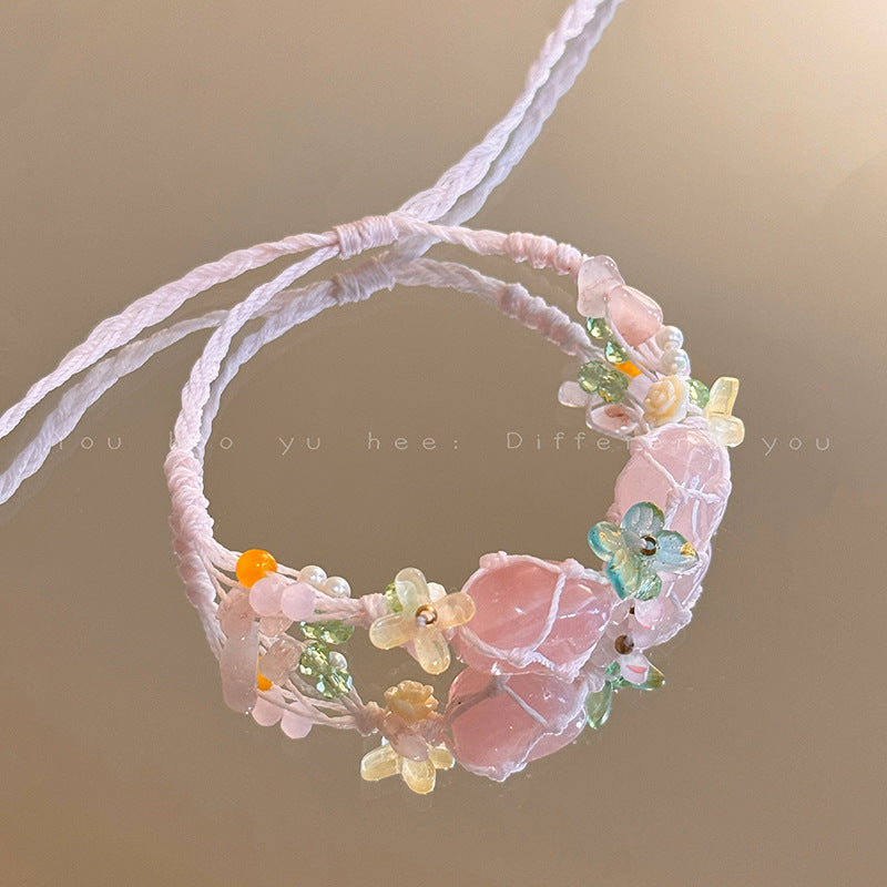 Wholesale New Chinese forest style hand-woven colorful flower bracelet irregular natural stone bracelet