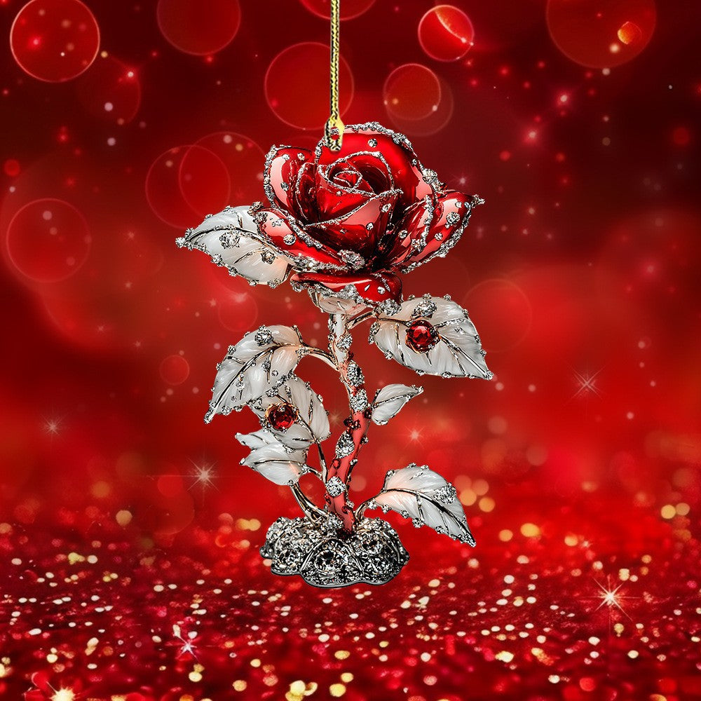 Wholesale Valentine' s Day Red Rose Car Interior Acrylic Hanging Ornament