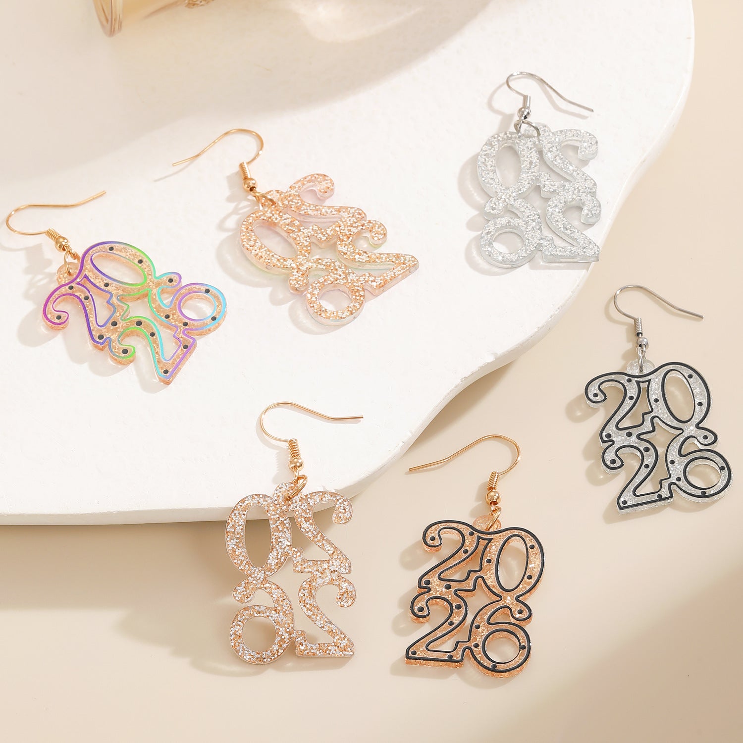 Wholesale 2026 Digital Glitter Hollow Acrylic Earrings