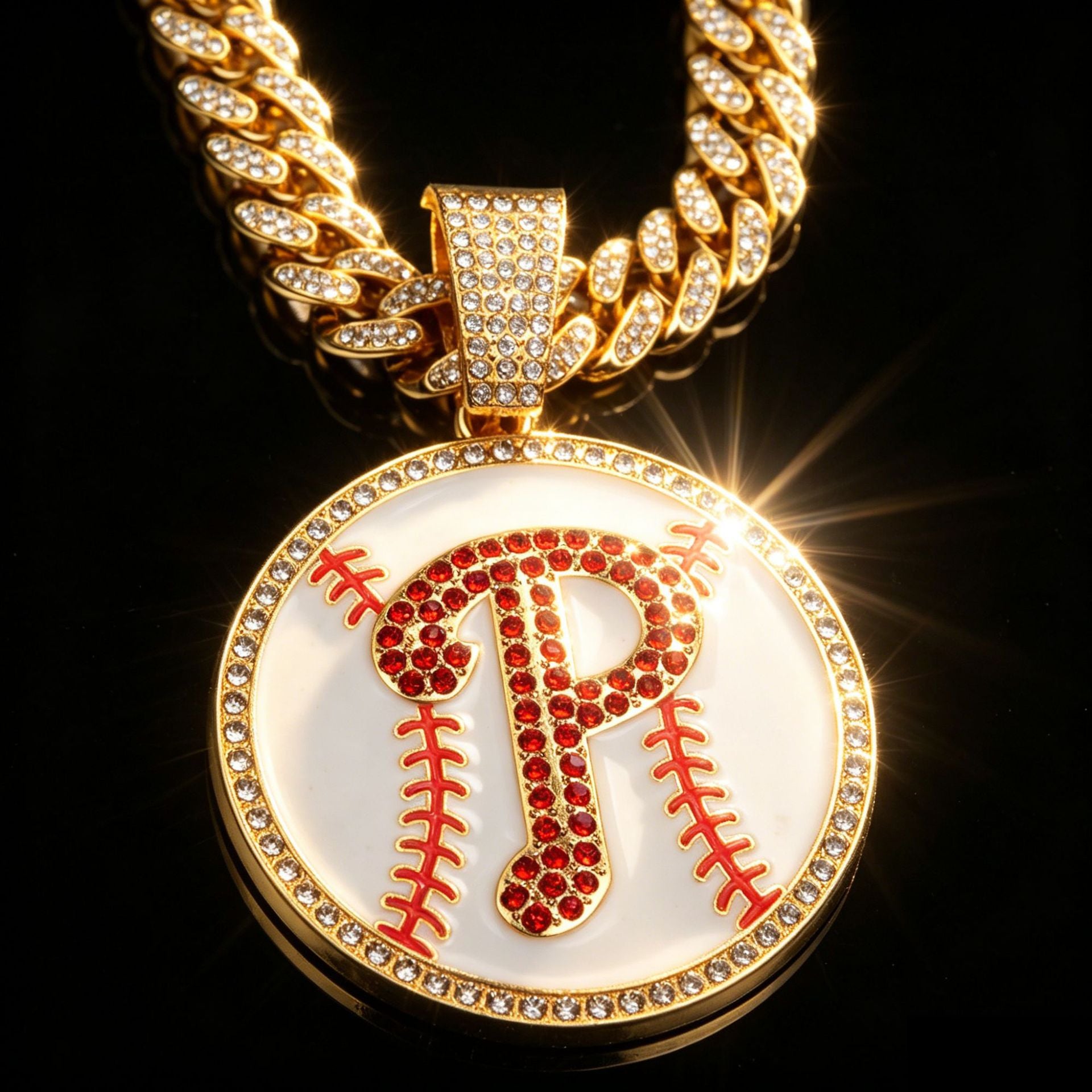 Wholesale Fashion Baseball Letter Pendant Necklace Zinc Alloy Rhinestone Clavicle Chain Jewelry Casual Everyday Gift