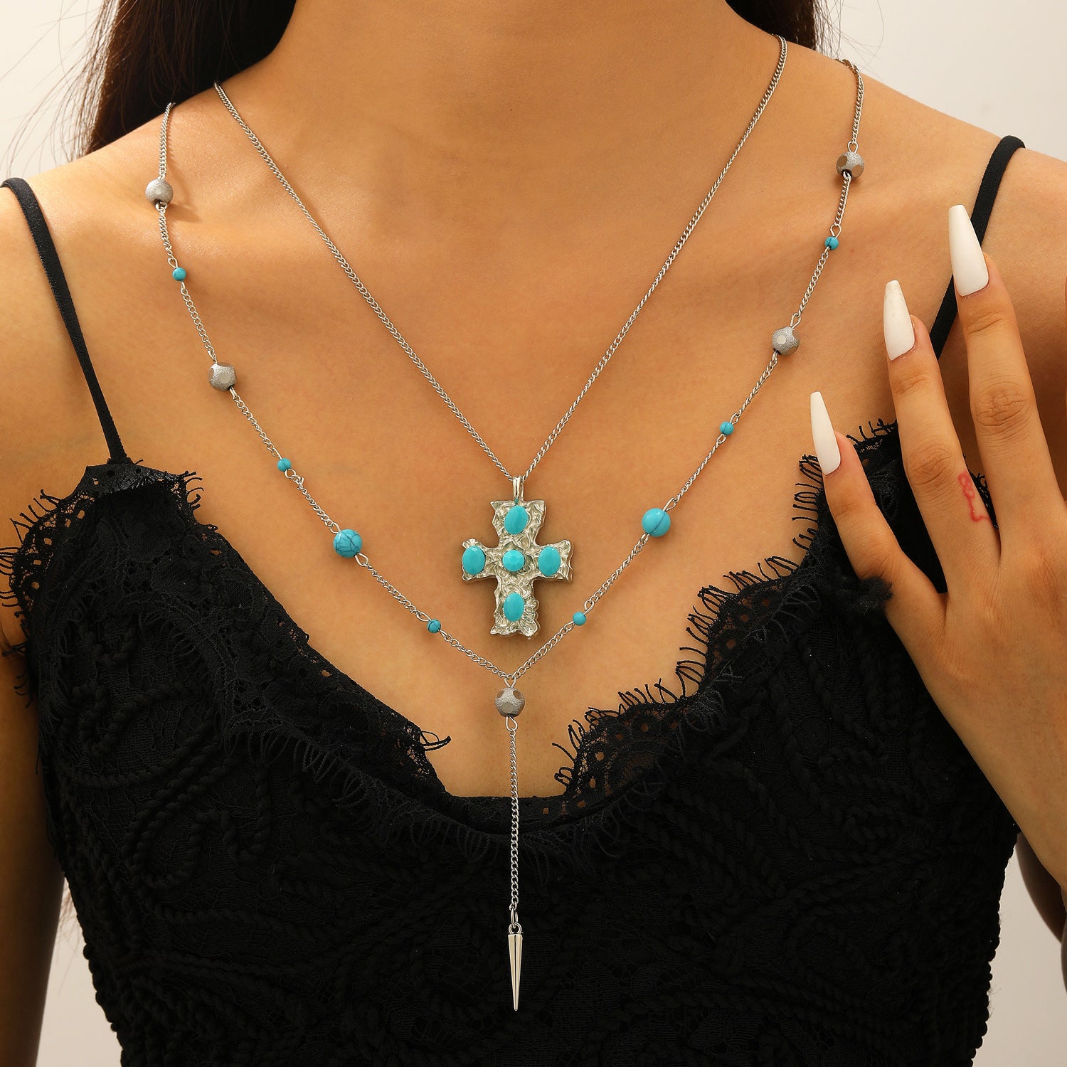 Wholesale Zinc Alloy Western Cowboy Turquoise Layered Necklace Set Bohemian Fashion Accessory Gift
