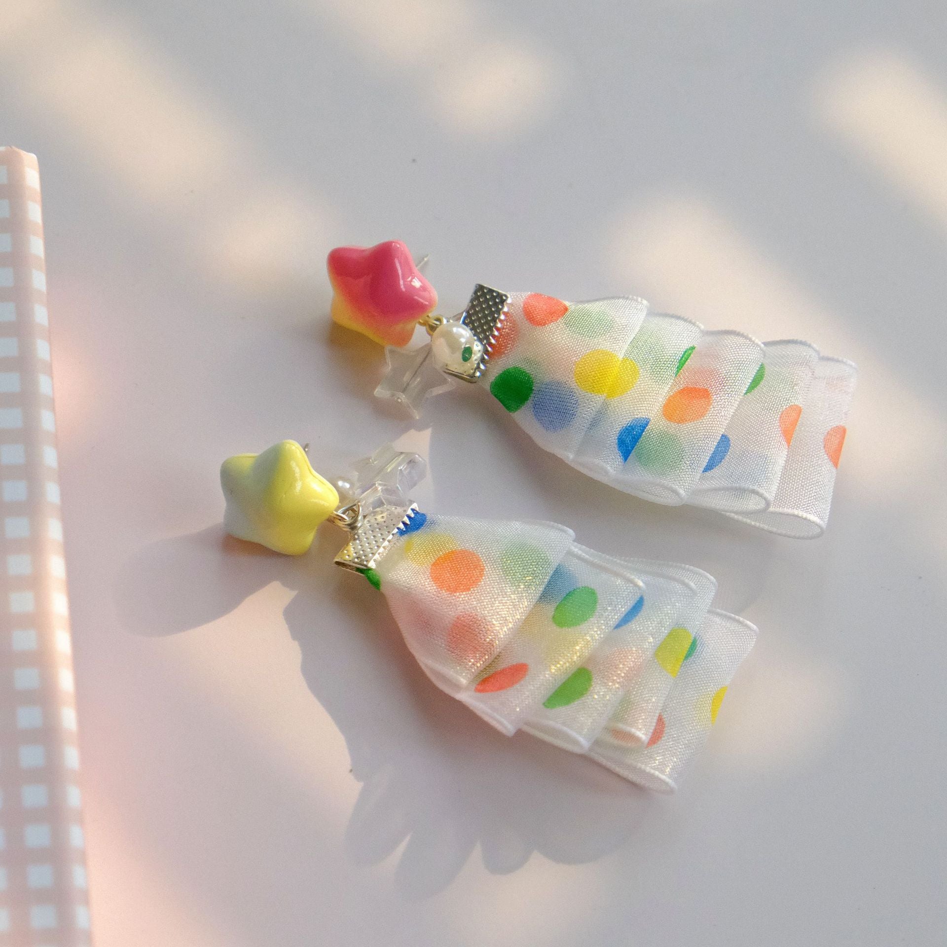 Wholesale Arrival Hand-made Color Wave Dot Ribbon Asymmetric Love Plush Autumn and Winter Earrings