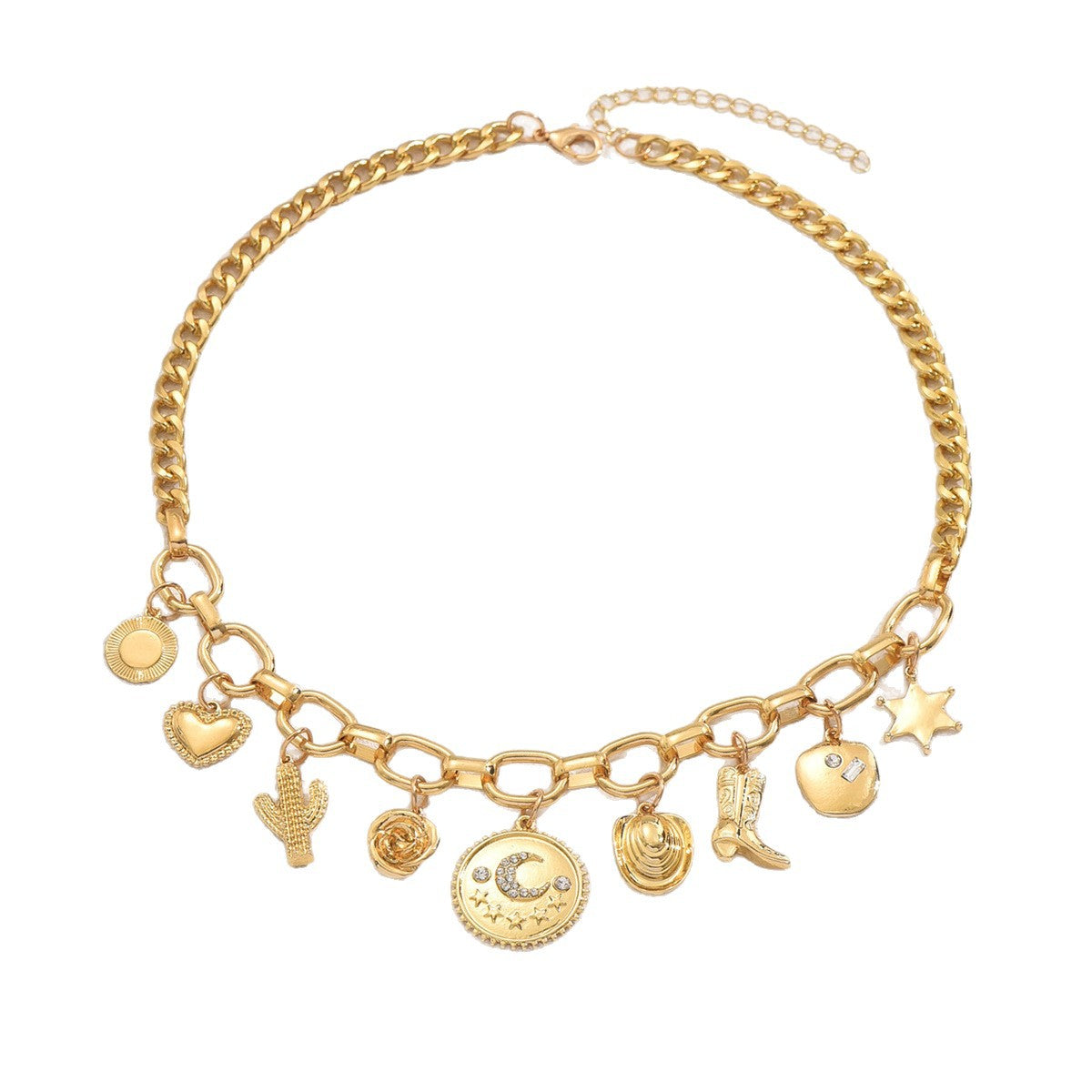 Wholesale Western style gold chain Boots Cactus necklace