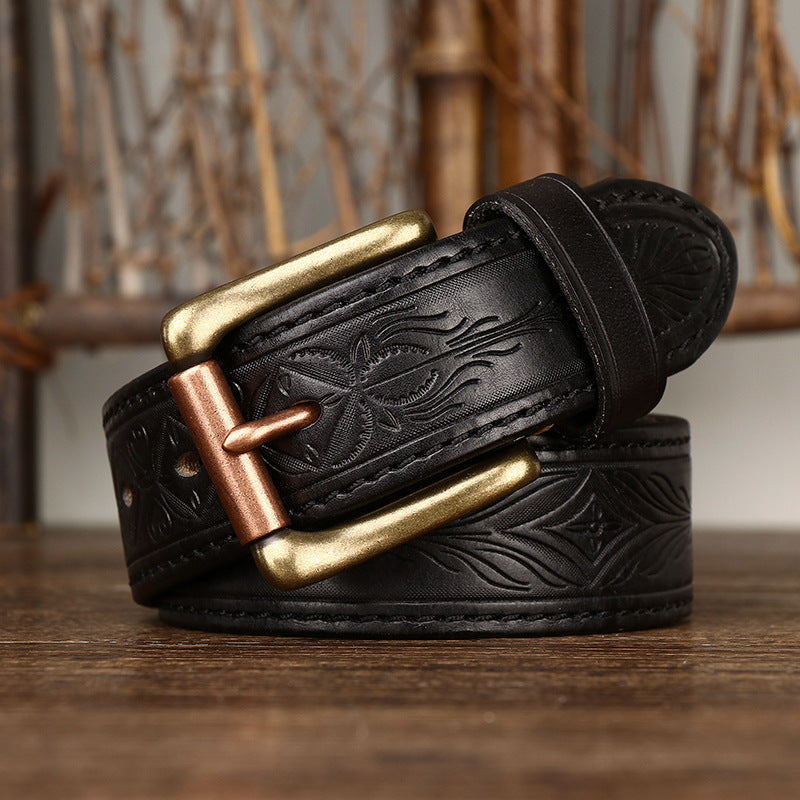 Wholesale Embossed Thickened First Layer Cowhide Leather Belt Available on Both Sides