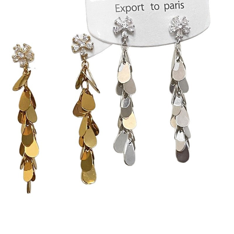 Wholesale Micro inlaid flower glitter tassel earrings