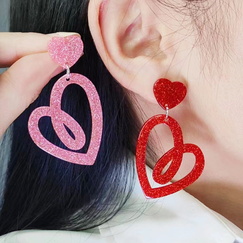 Wholesale Valentine's Day rose red heart earrings hollow earrings simple Korean earrings earrings