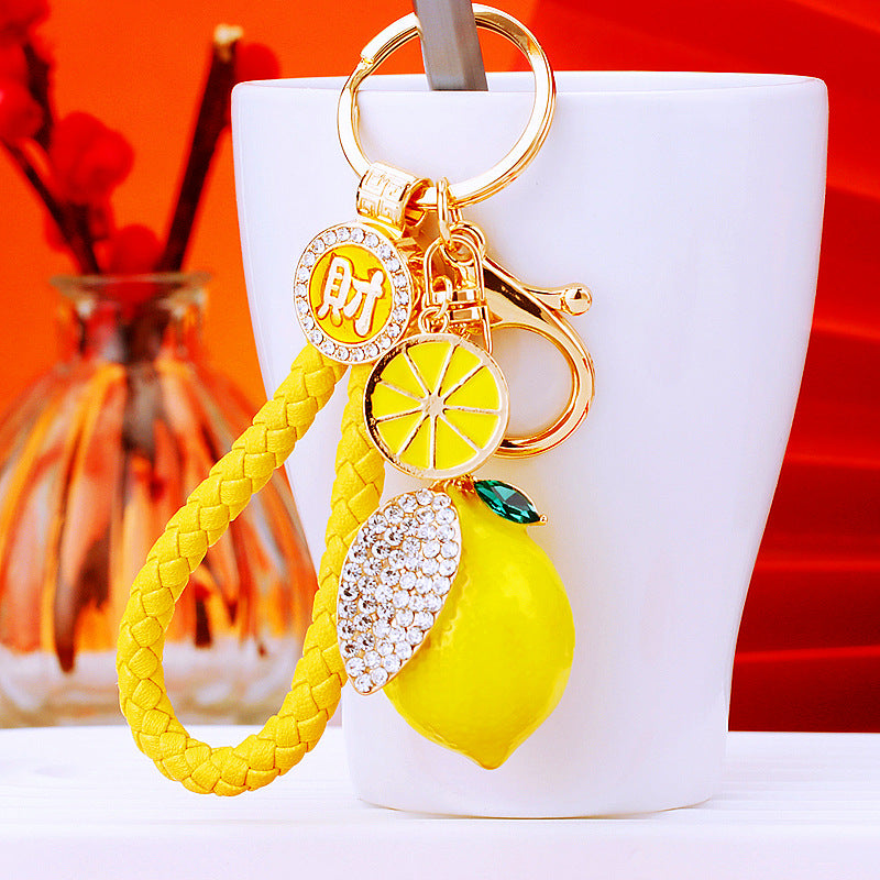Wholesale Rhinestone Lemon Design Car Keychain Bag Charm Trendy Gift Accessory