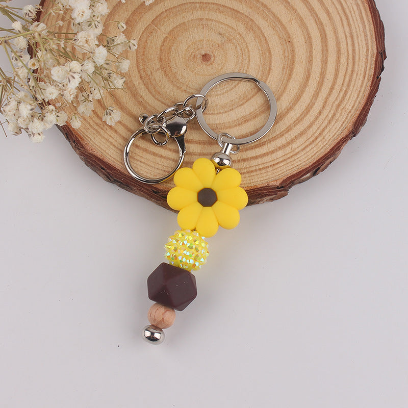 Wholesale Begonia Daisy Flower Beaded Tassel Keychain