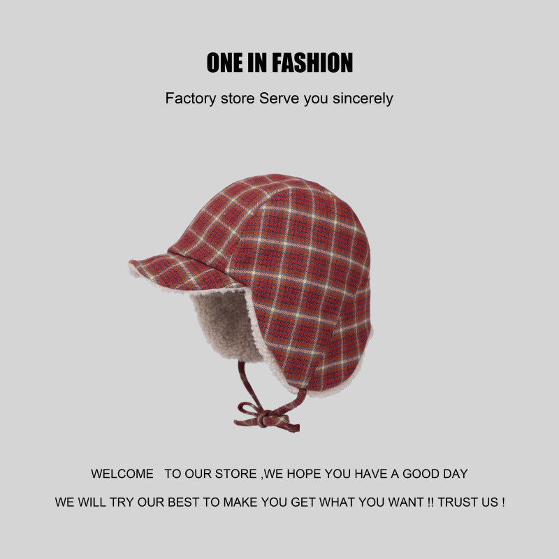 Wholesale Polyester Plaid Warm Lamb Wool Ear Protectors