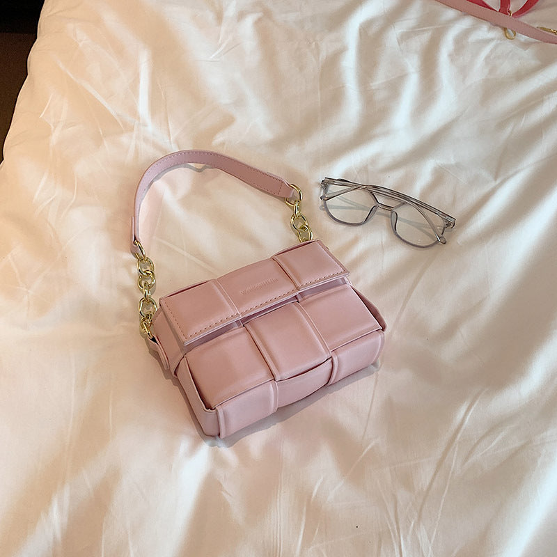 Wholesale Pink Woven PU Shoulder Bag Chain Crossbody Bag