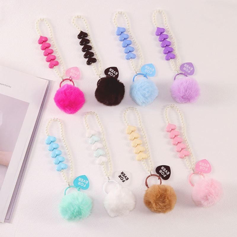 Wholesale Colorful Love Fur Ball Beaded Keychain