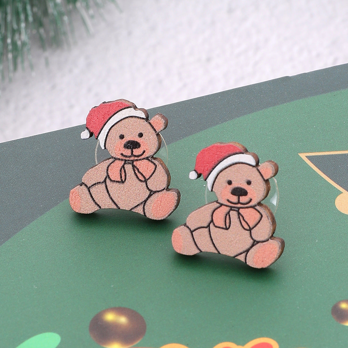 Wholesale Christmas Cute Animal Bear Fox Wooden Vintage Earrings