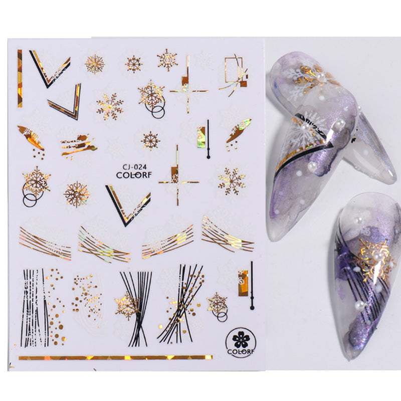 Wholesale 3pcs/pack Christmas nail art gold hot stamping laser stickers adhesive nail stickers