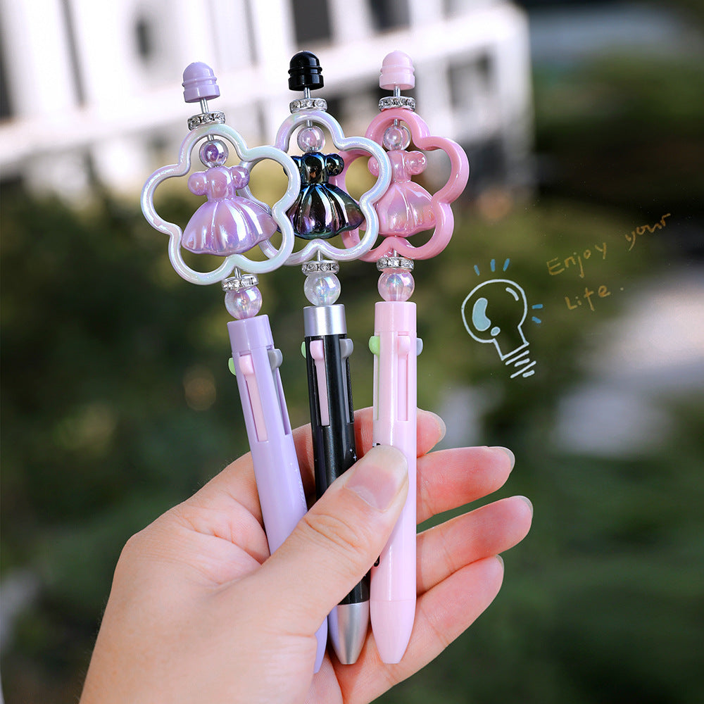 Wholesale 2pcs Princess Dream Beaded Pen 4 Color Press Ballpoint Pen Creative