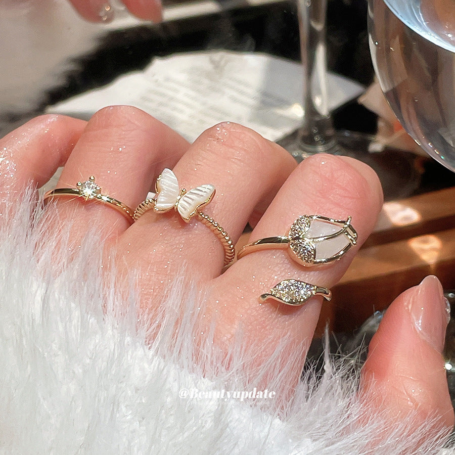 Wholesale Copper Inlaid Zircon Butterfly Flower Open Ring
