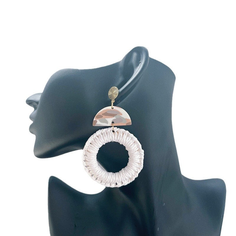 Wholesale Soft Pottery Bohemian Straw Earrings